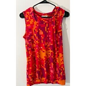 Calvin Klein Graphic Abstract Sleeveless Top Women's Large Orange Tunic Retro